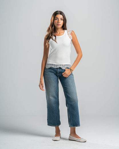 White Lace Textured Top
