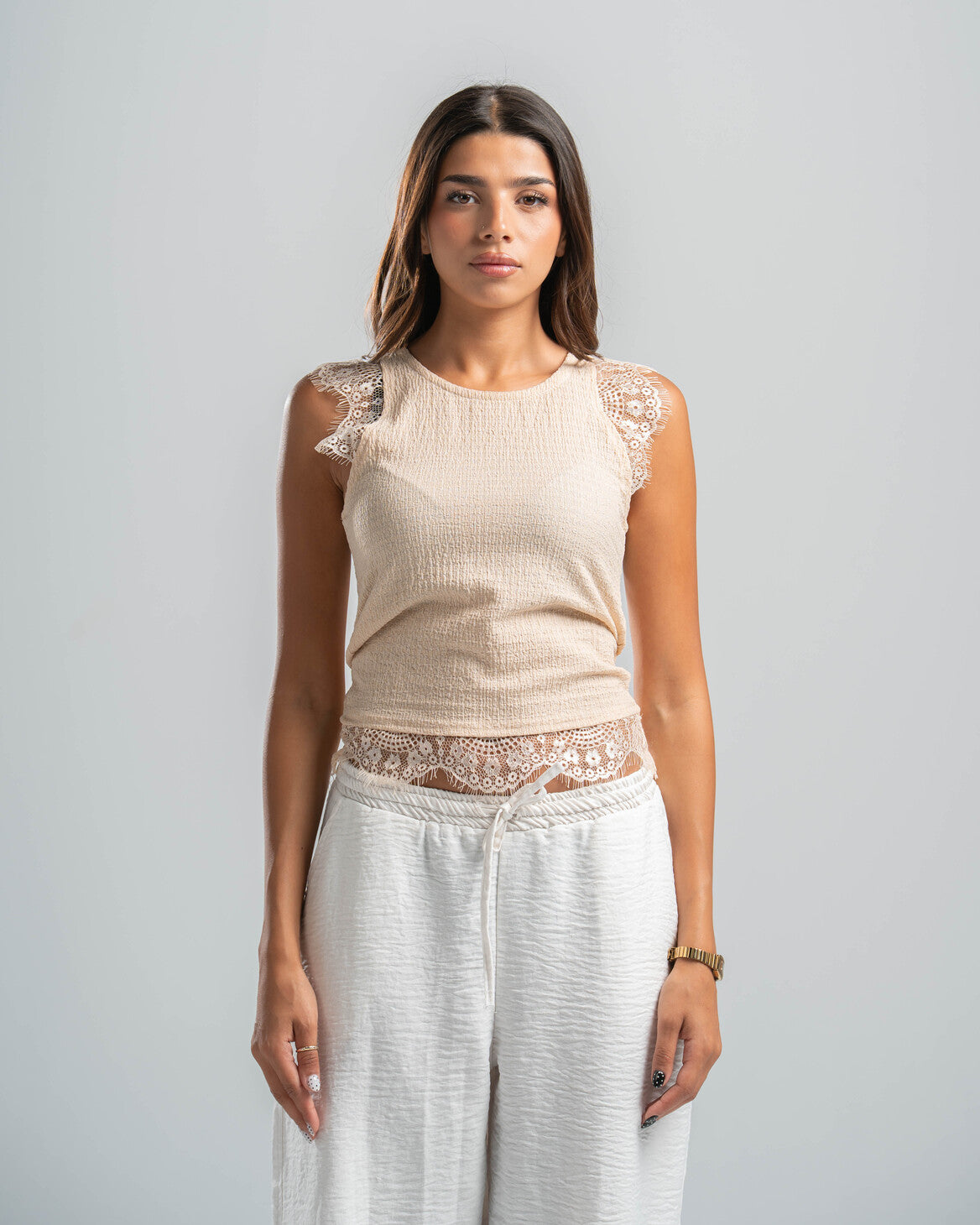 Beige Lace Textured Top