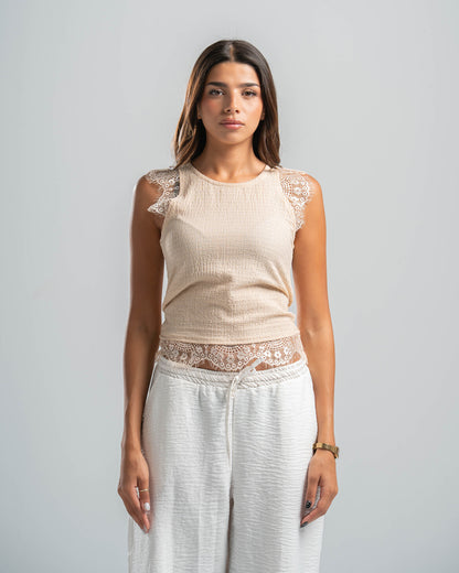 Beige Lace Textured Top