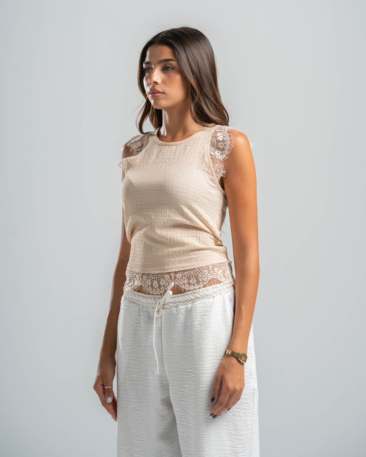 Beige Lace Textured Top