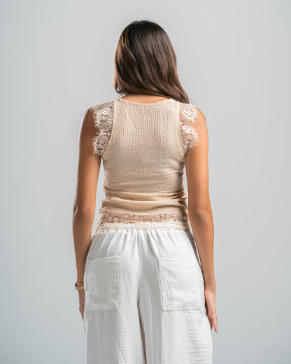 Beige Lace Textured Top
