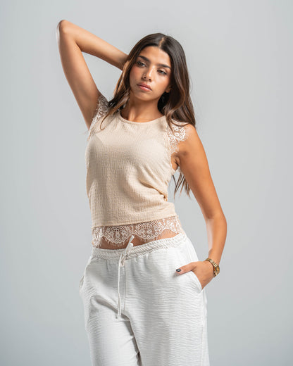 Beige Lace Textured Top