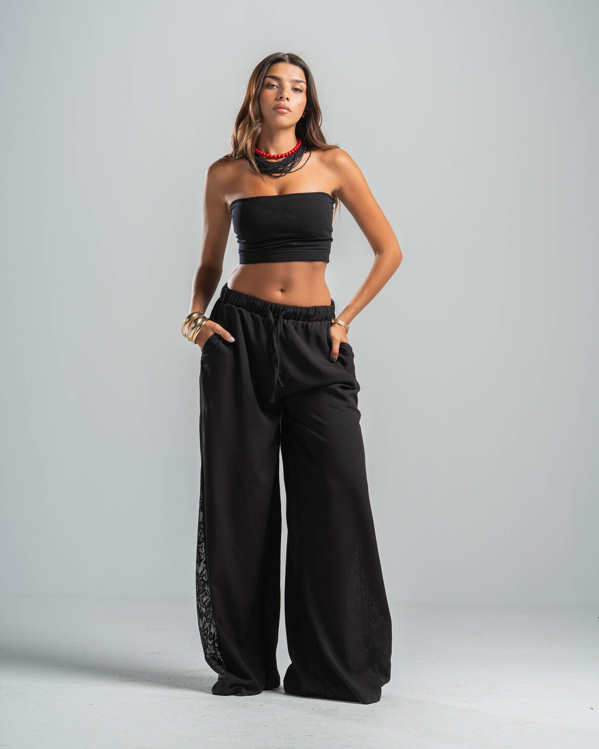 BLACK LACE FLOW PANTS