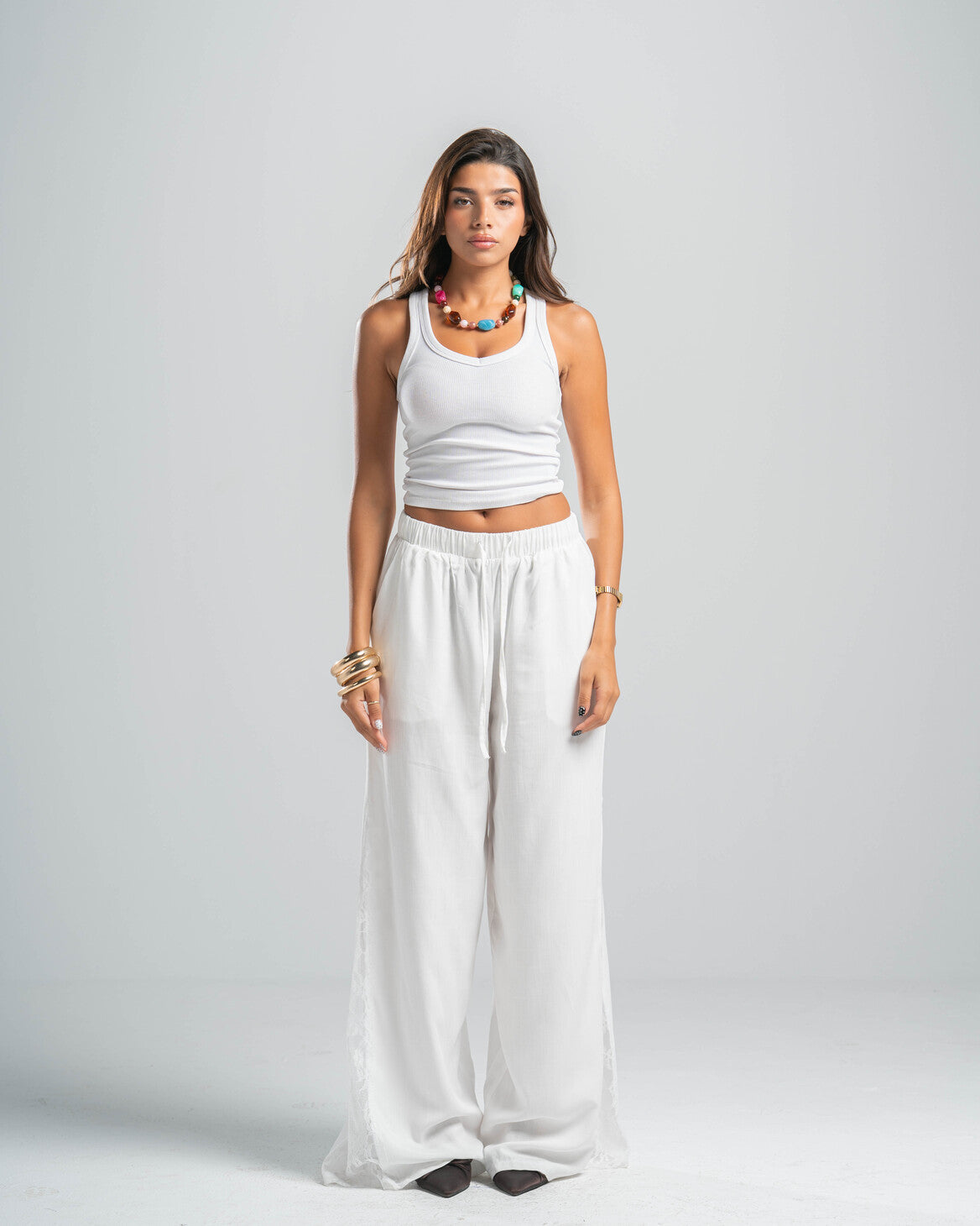 WHITE LACE FLOW PANTS