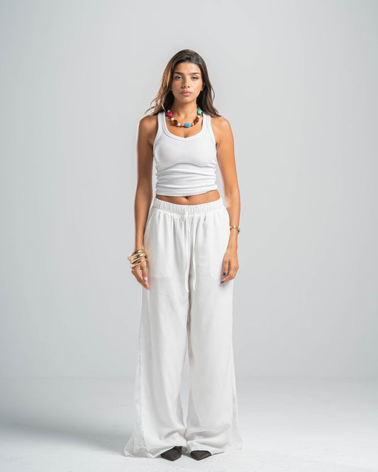 WHITE LACE FLOW PANTS