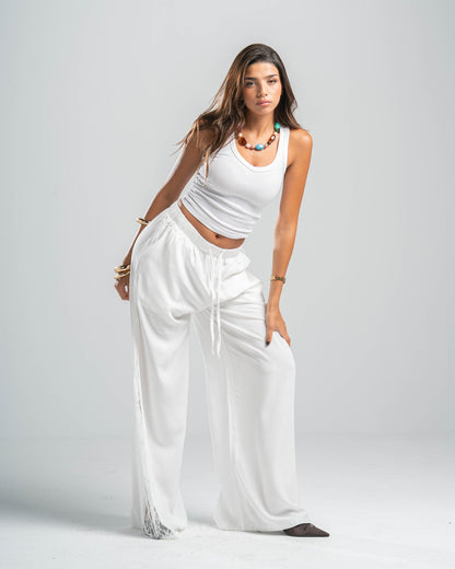 WHITE LACE FLOW PANTS