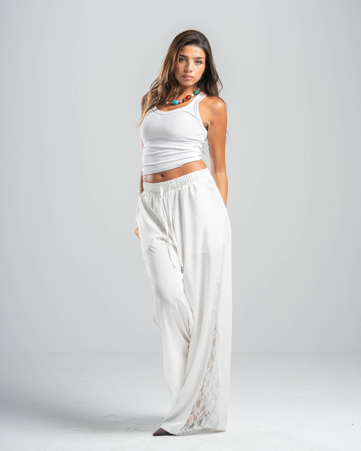 WHITE LACE FLOW PANTS