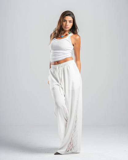 WHITE LACE FLOW PANTS