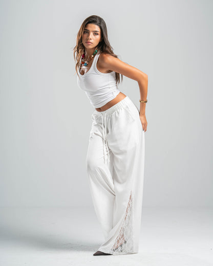 WHITE LACE FLOW PANTS