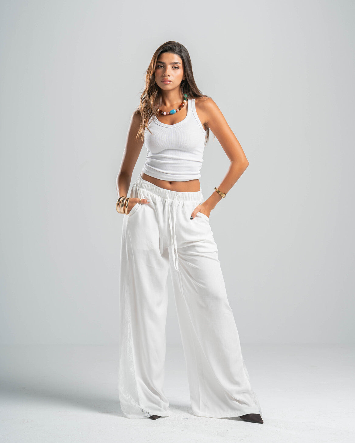 WHITE LACE FLOW PANTS