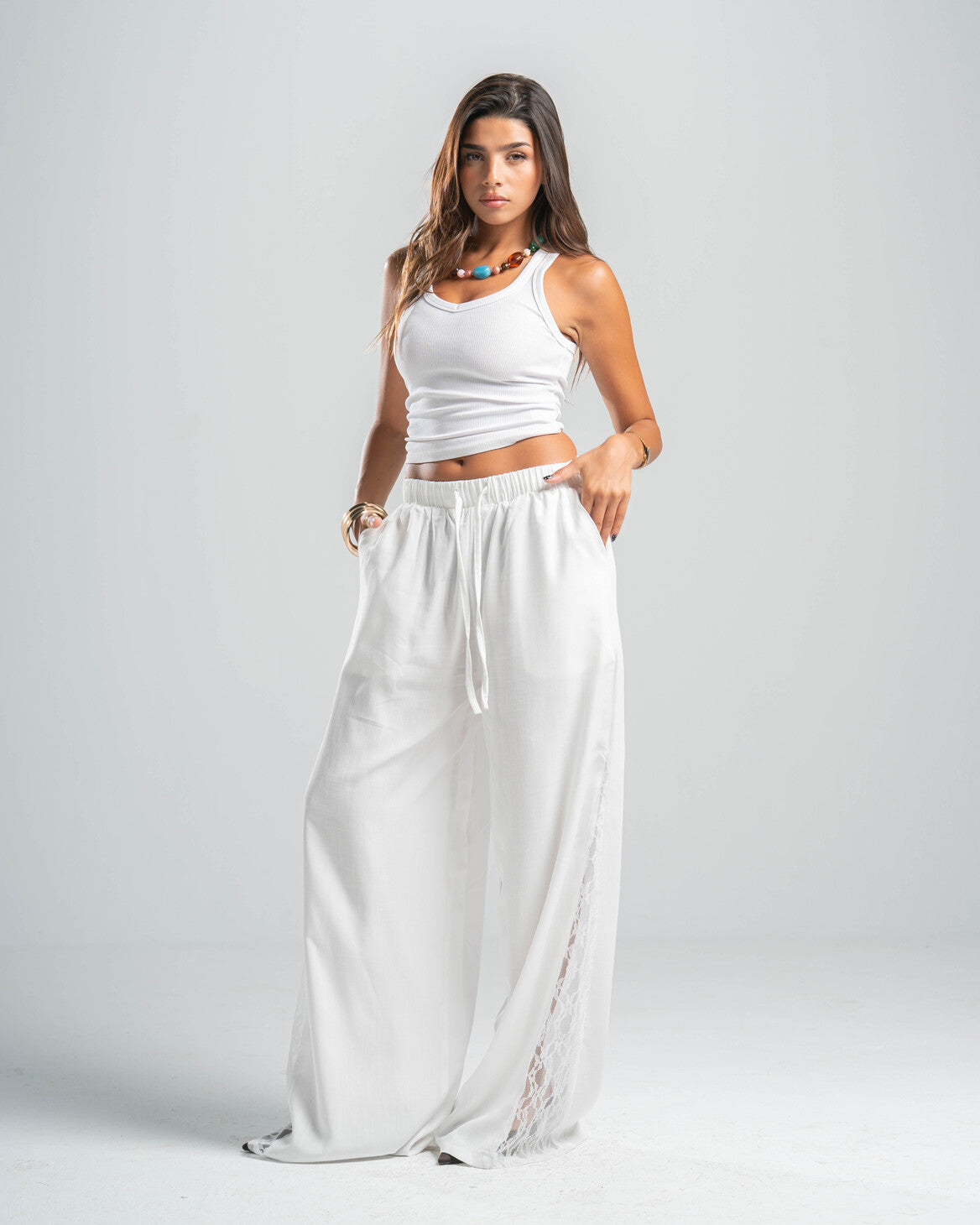 WHITE LACE FLOW PANTS