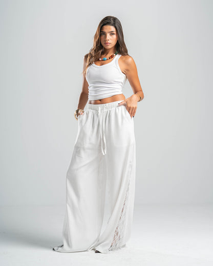 WHITE LACE FLOW PANTS
