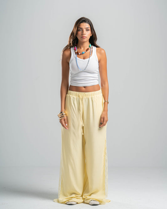 YELLOW LACE FLOW PANTS