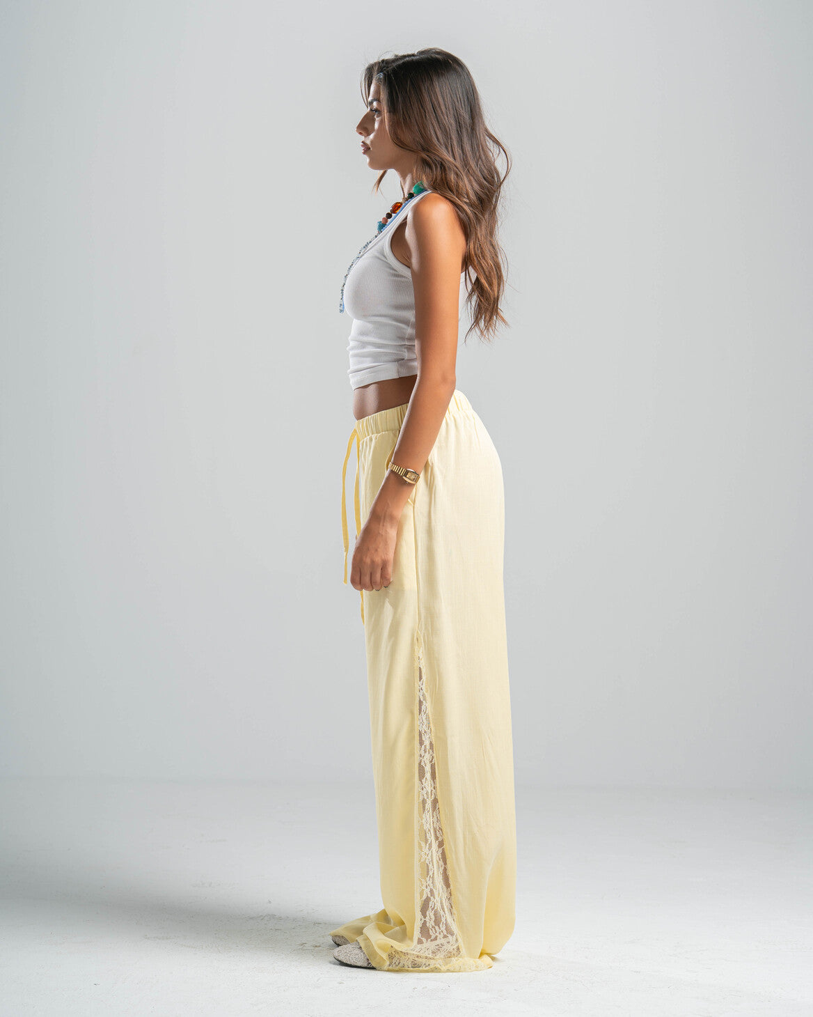 YELLOW LACE FLOW PANTS