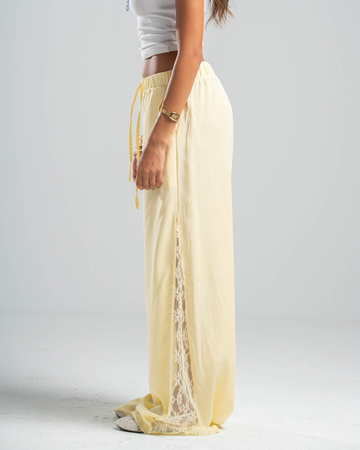YELLOW LACE FLOW PANTS