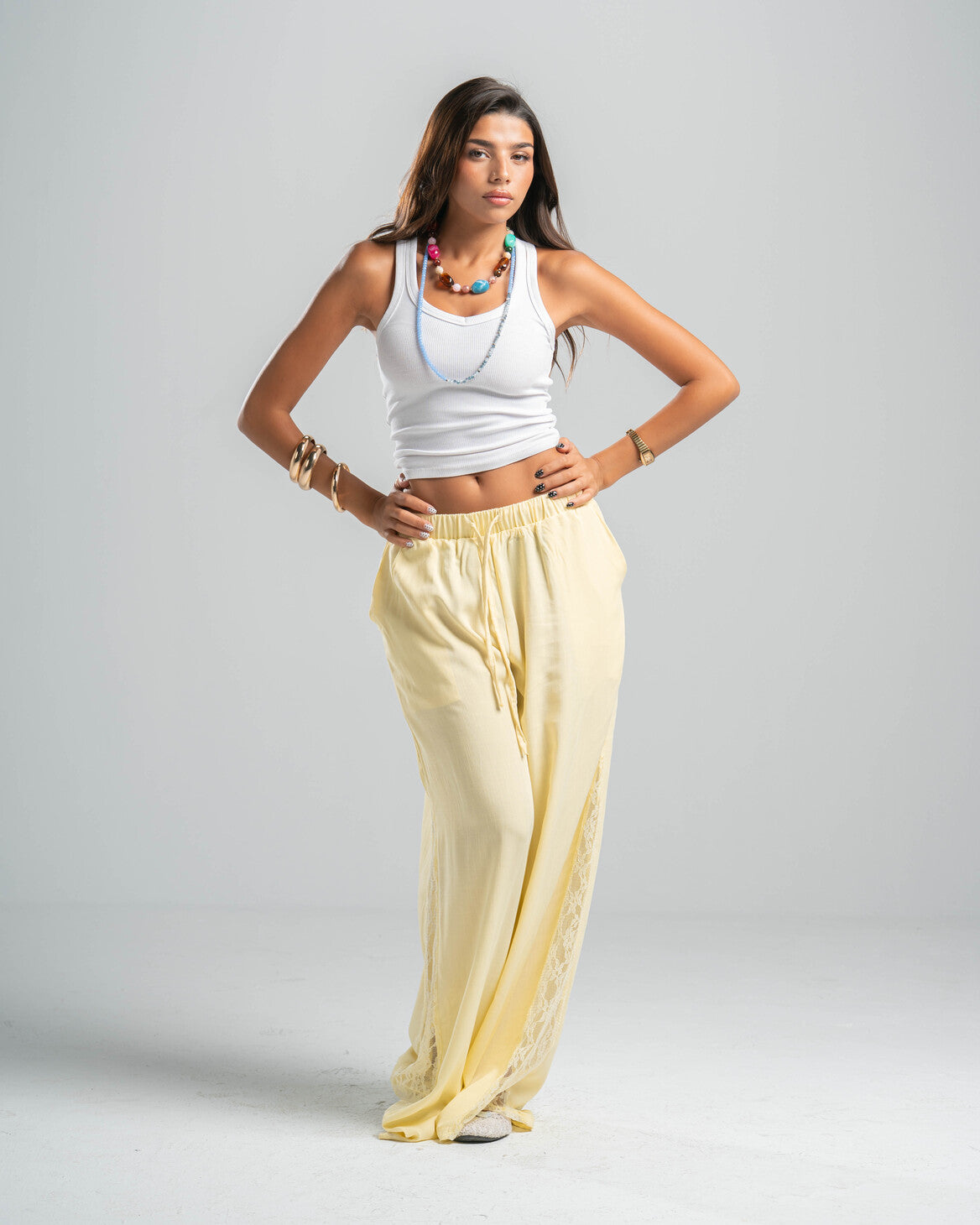 YELLOW LACE FLOW PANTS