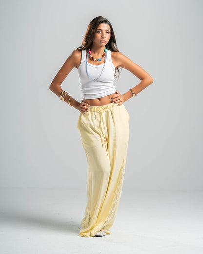 YELLOW LACE FLOW PANTS