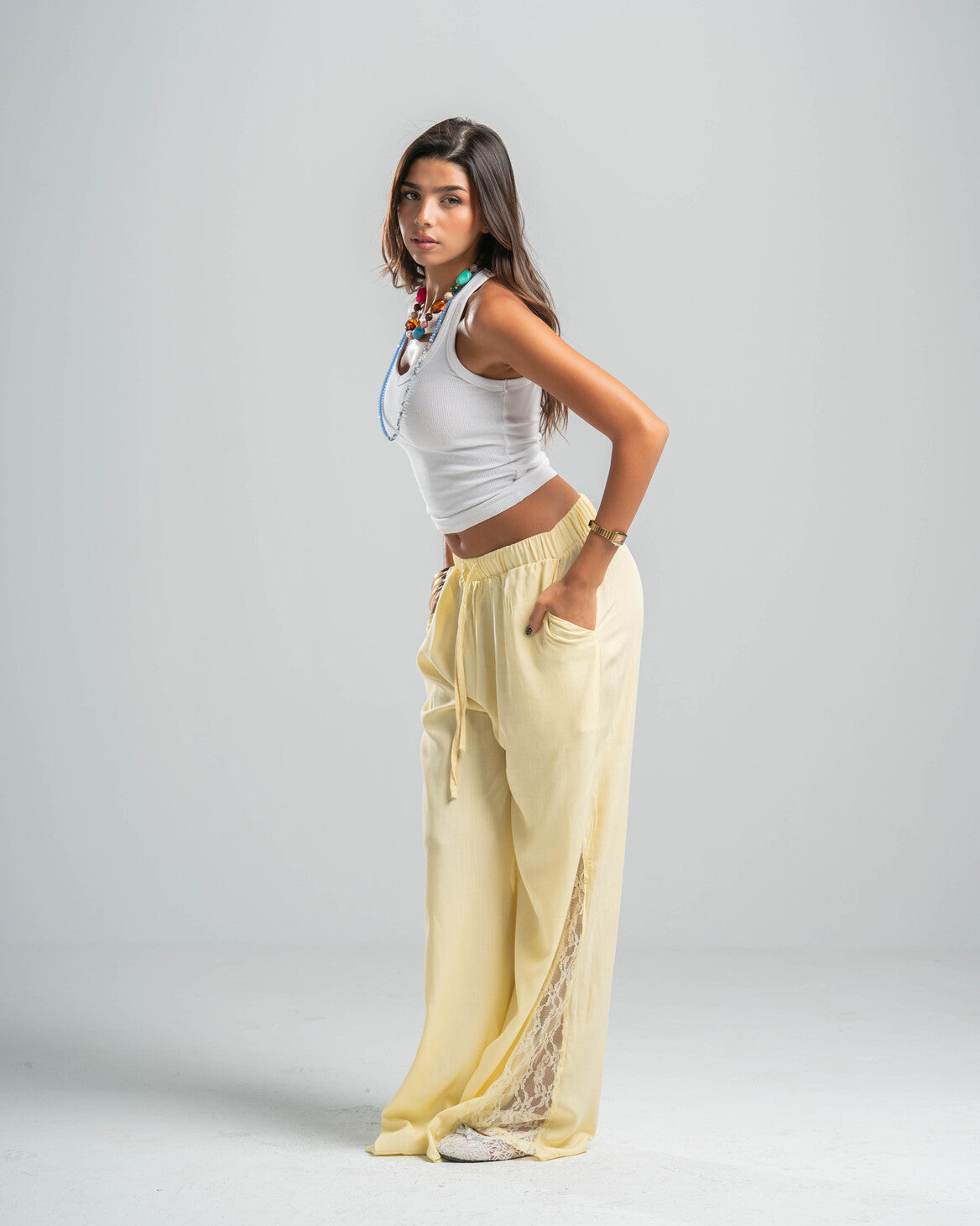 YELLOW LACE FLOW PANTS