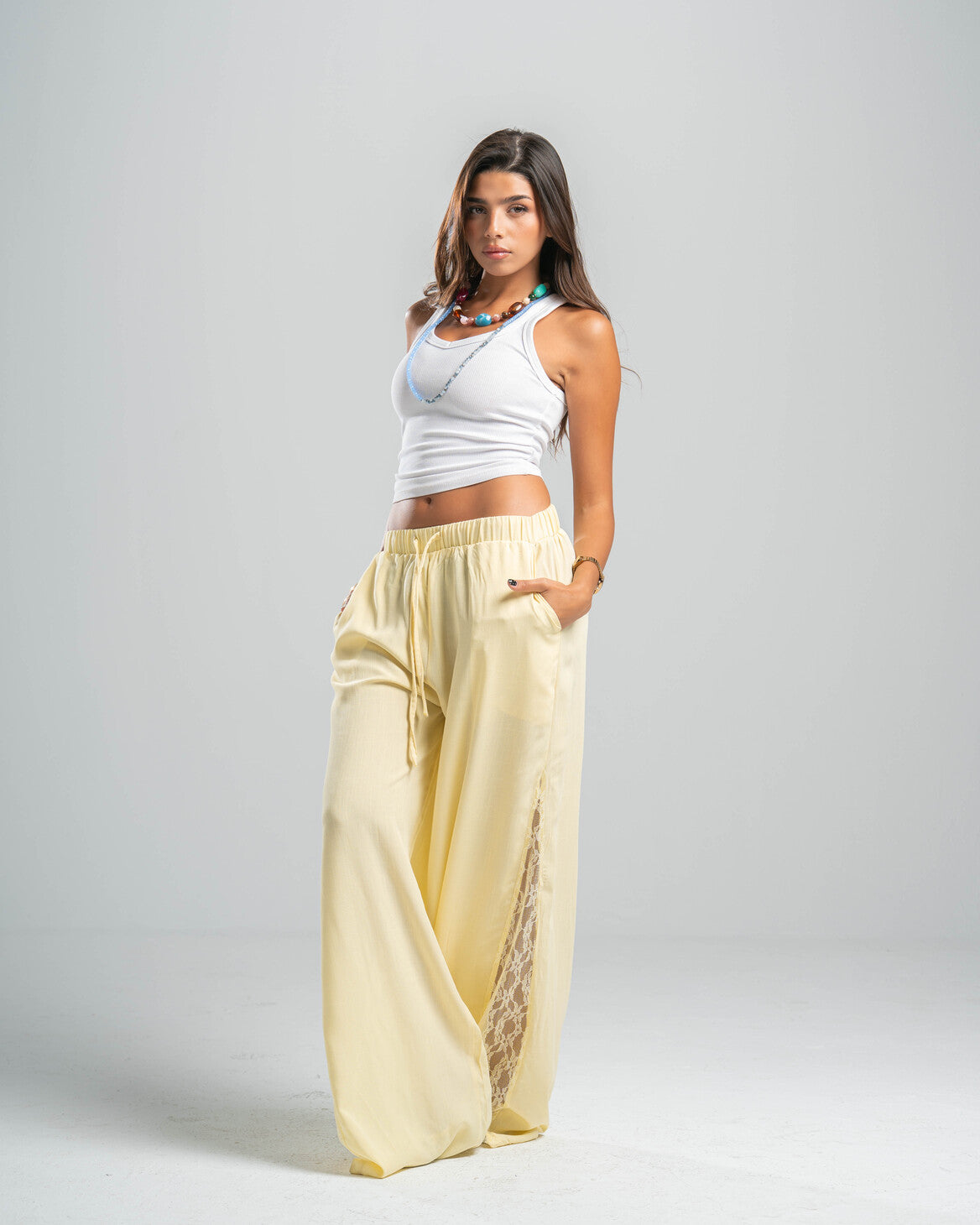 YELLOW LACE FLOW PANTS