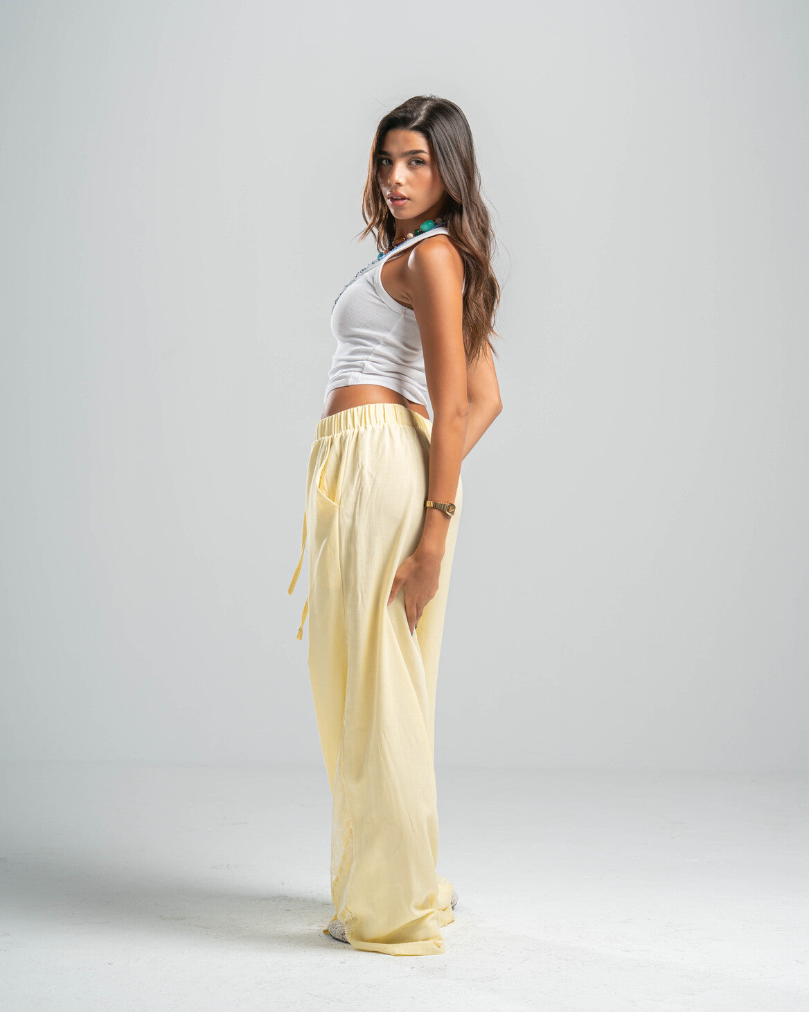 YELLOW LACE FLOW PANTS