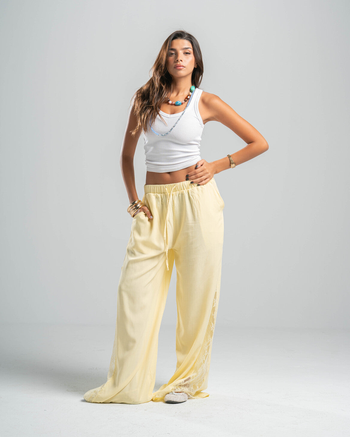 YELLOW LACE FLOW PANTS