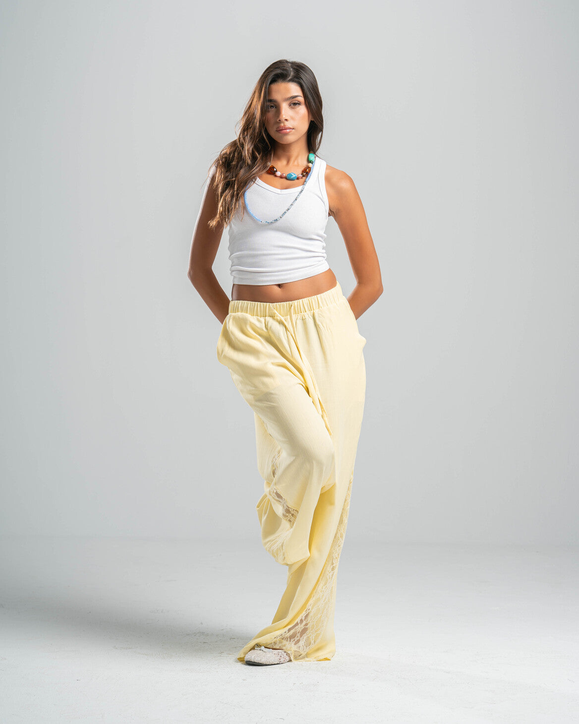 YELLOW LACE FLOW PANTS