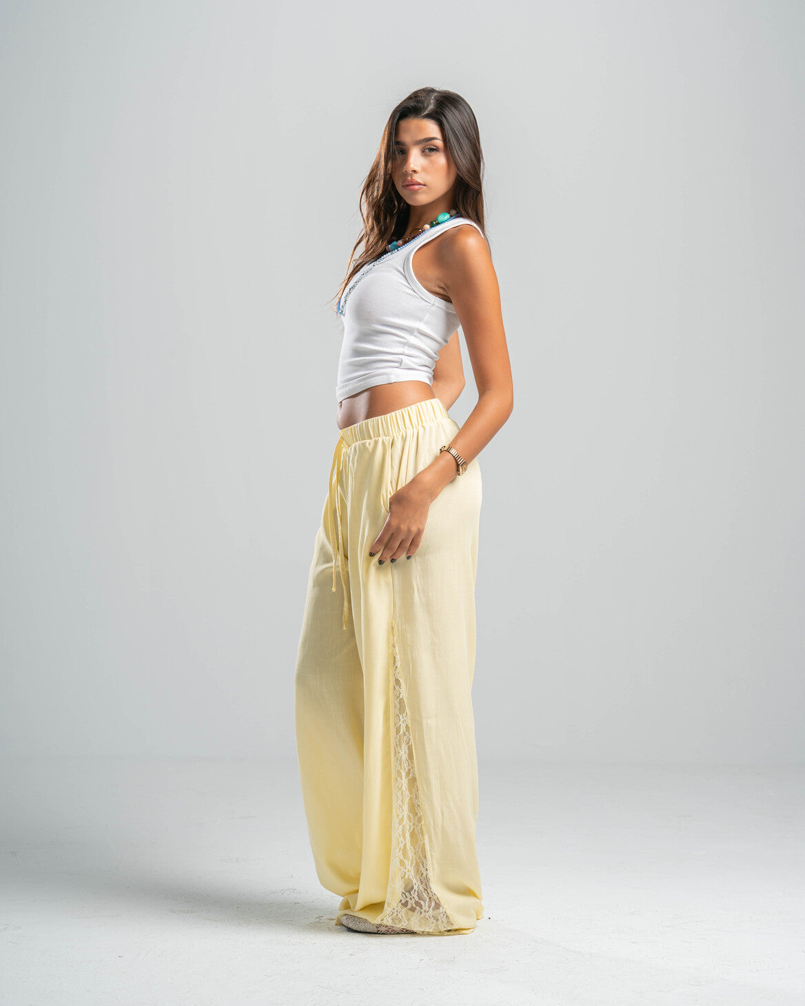 YELLOW LACE FLOW PANTS