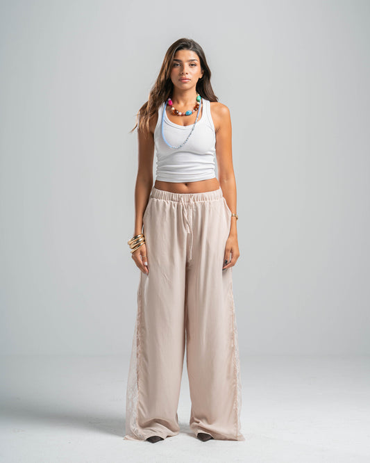 BEIGE LACE FLOW PANTS