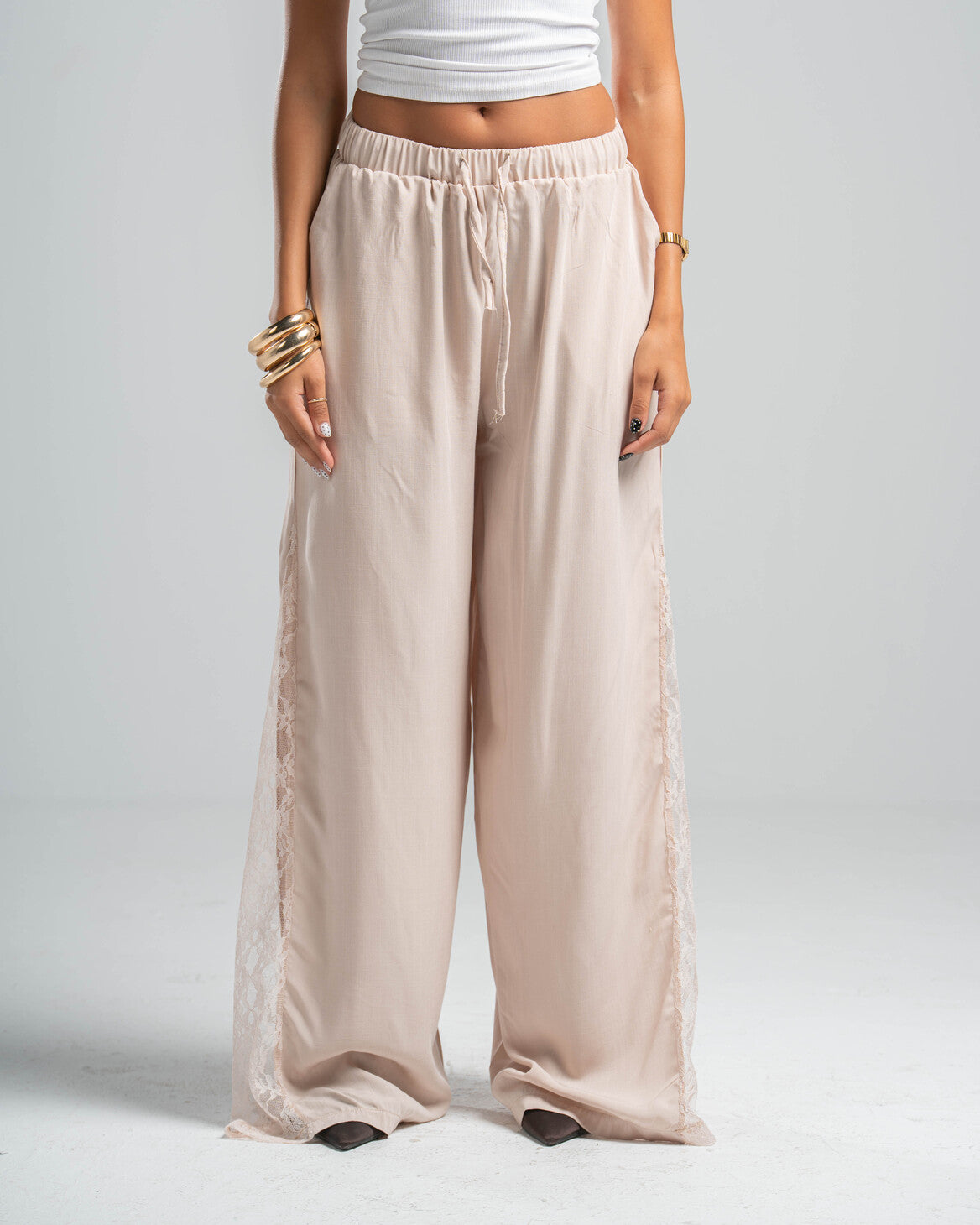 BEIGE LACE FLOW PANTS