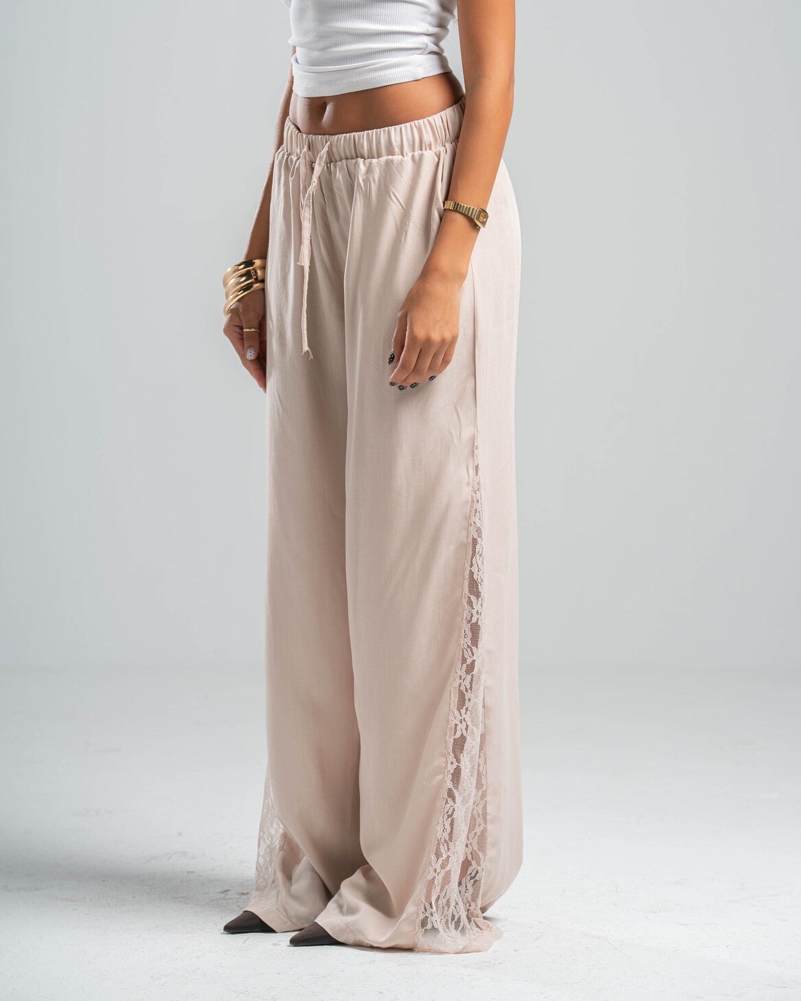 BEIGE LACE FLOW PANTS