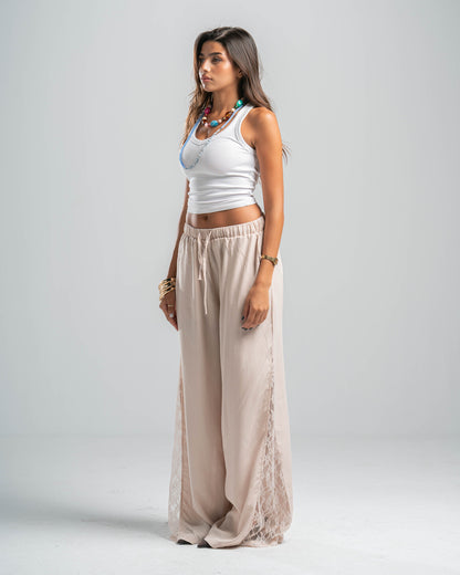 BEIGE LACE FLOW PANTS