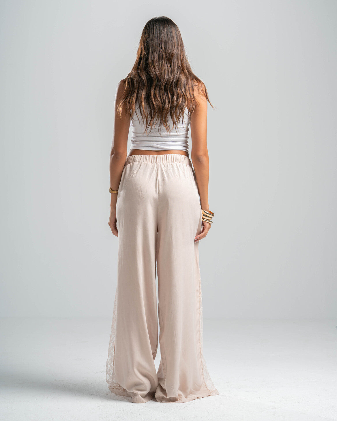 BEIGE LACE FLOW PANTS