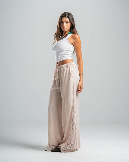BEIGE LACE FLOW PANTS