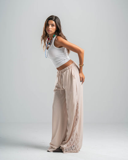 BEIGE LACE FLOW PANTS