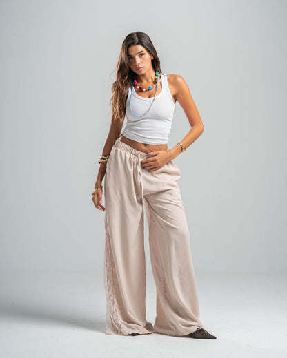 BEIGE LACE FLOW PANTS