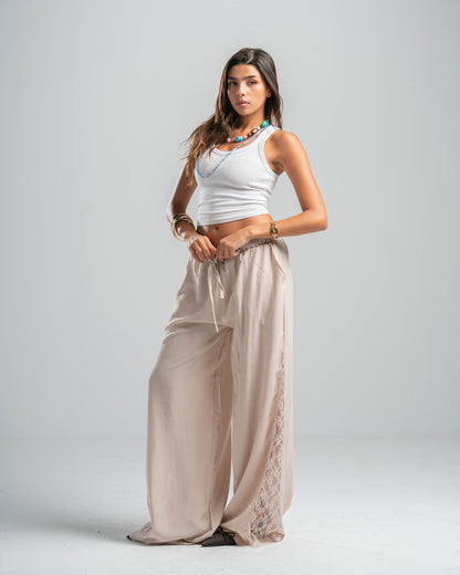 BEIGE LACE FLOW PANTS