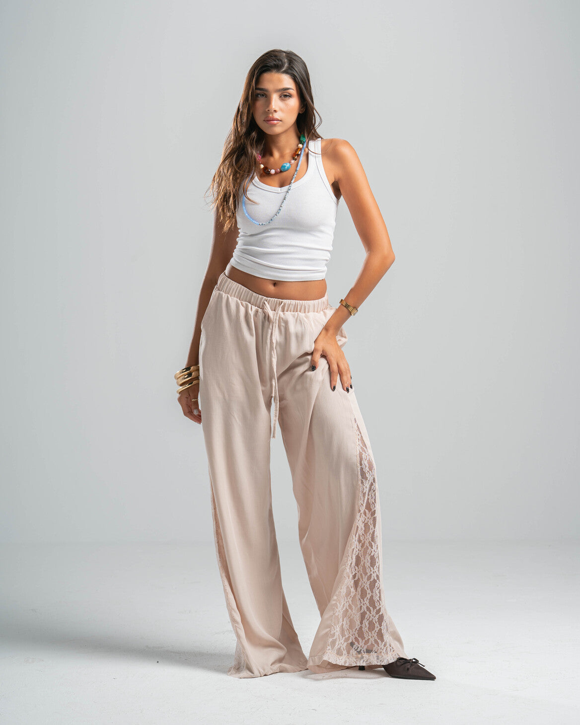 BEIGE LACE FLOW PANTS
