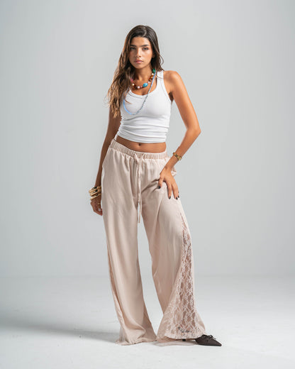 BEIGE LACE FLOW PANTS