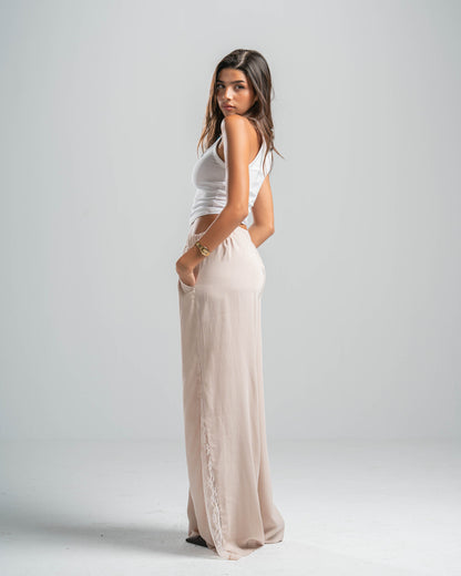 BEIGE LACE FLOW PANTS