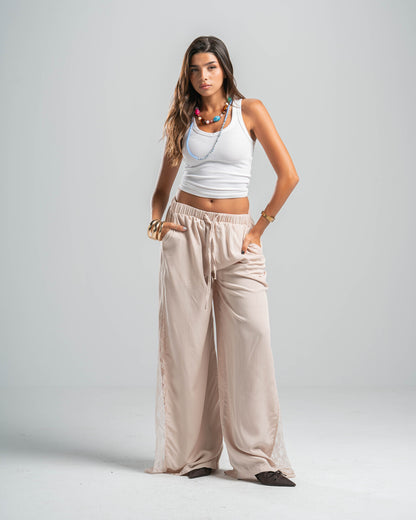 BEIGE LACE FLOW PANTS