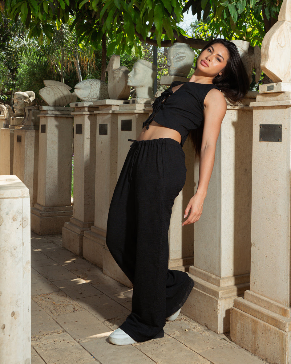Black Crinkle Pants