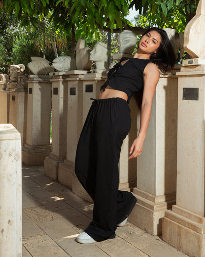 Black Crinkle Pants