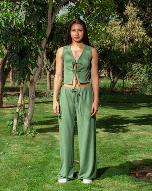 Olive Crinkle Pants