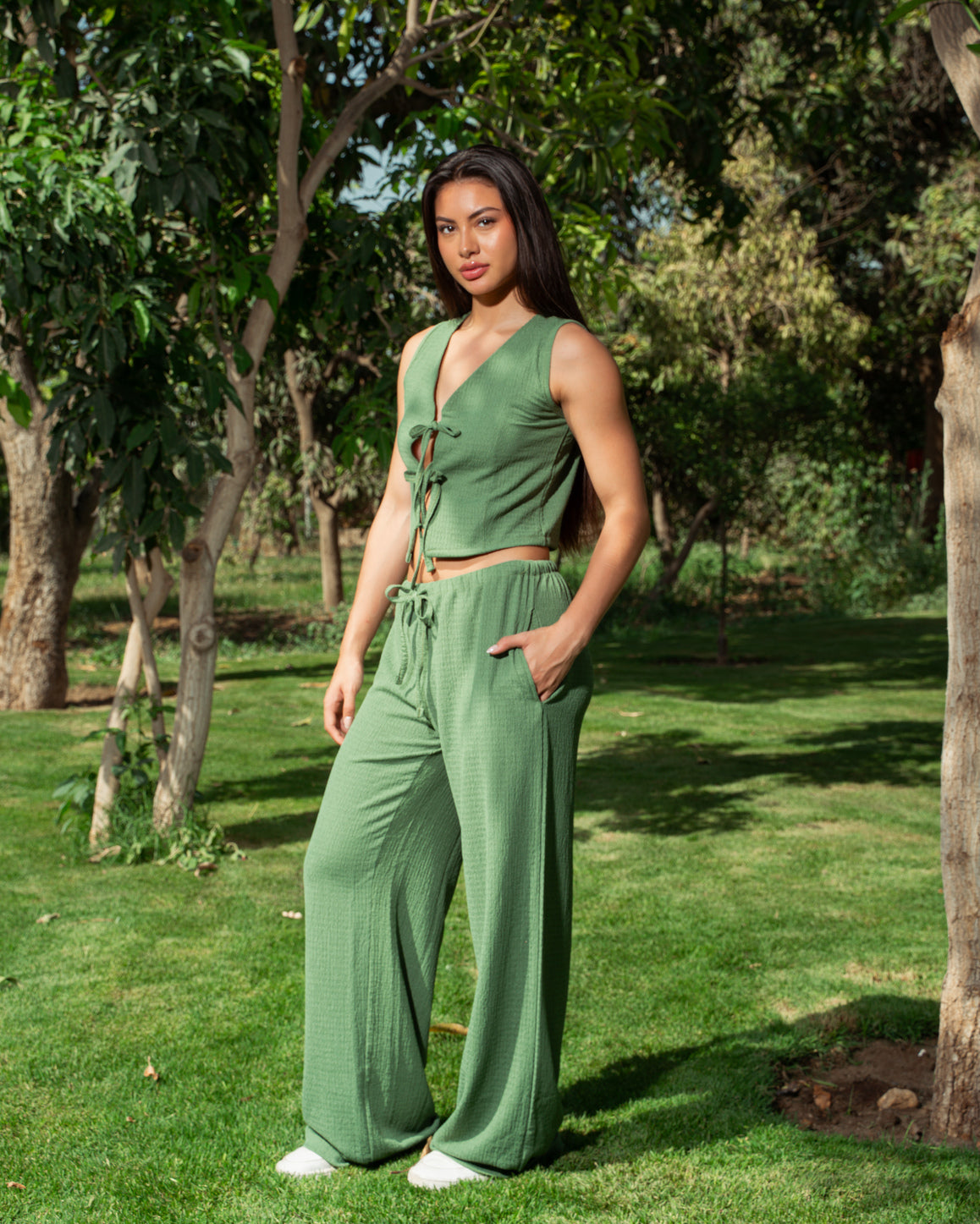 Olive Crinkle Top