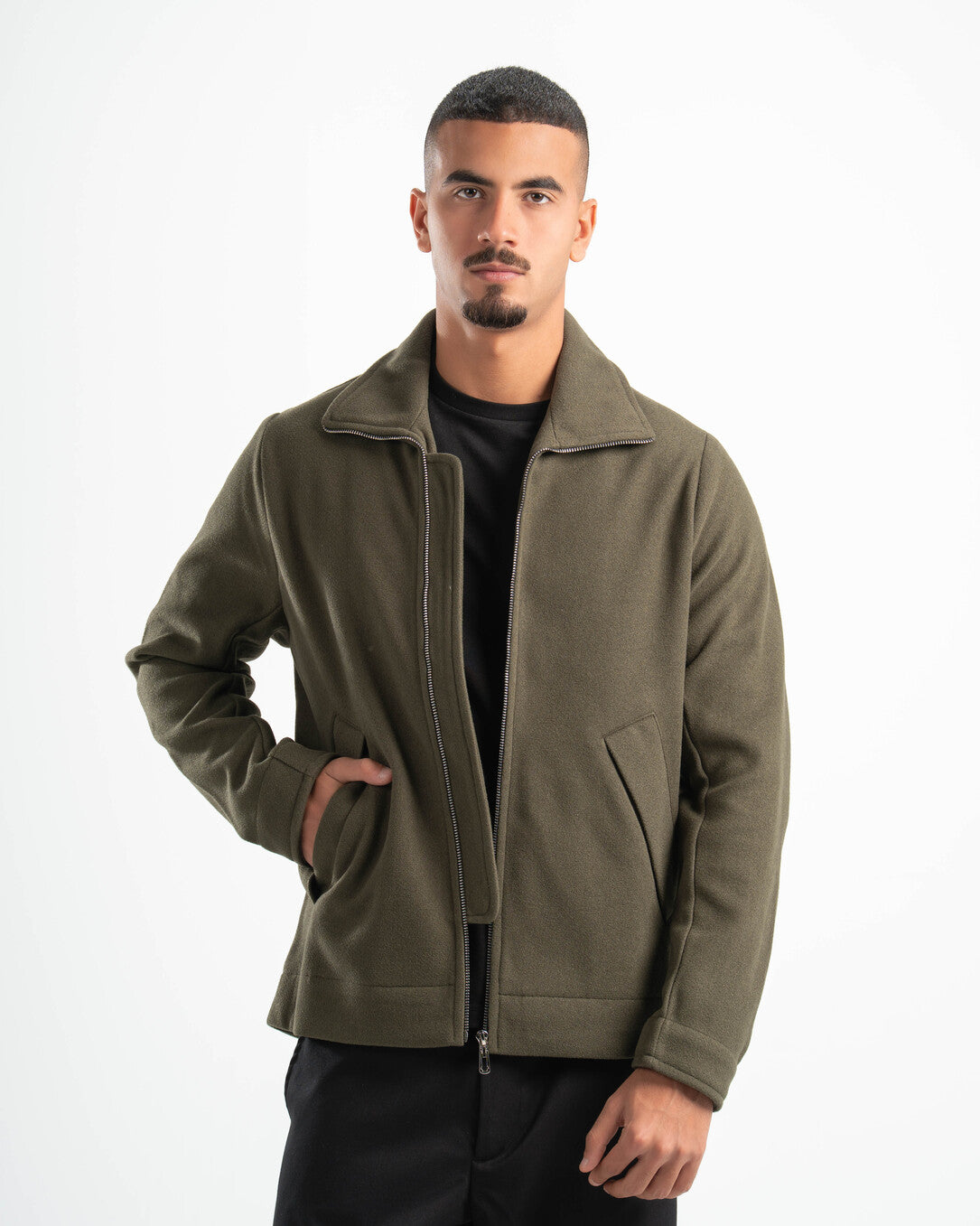 OLIVE WOOL BLEND JACKET