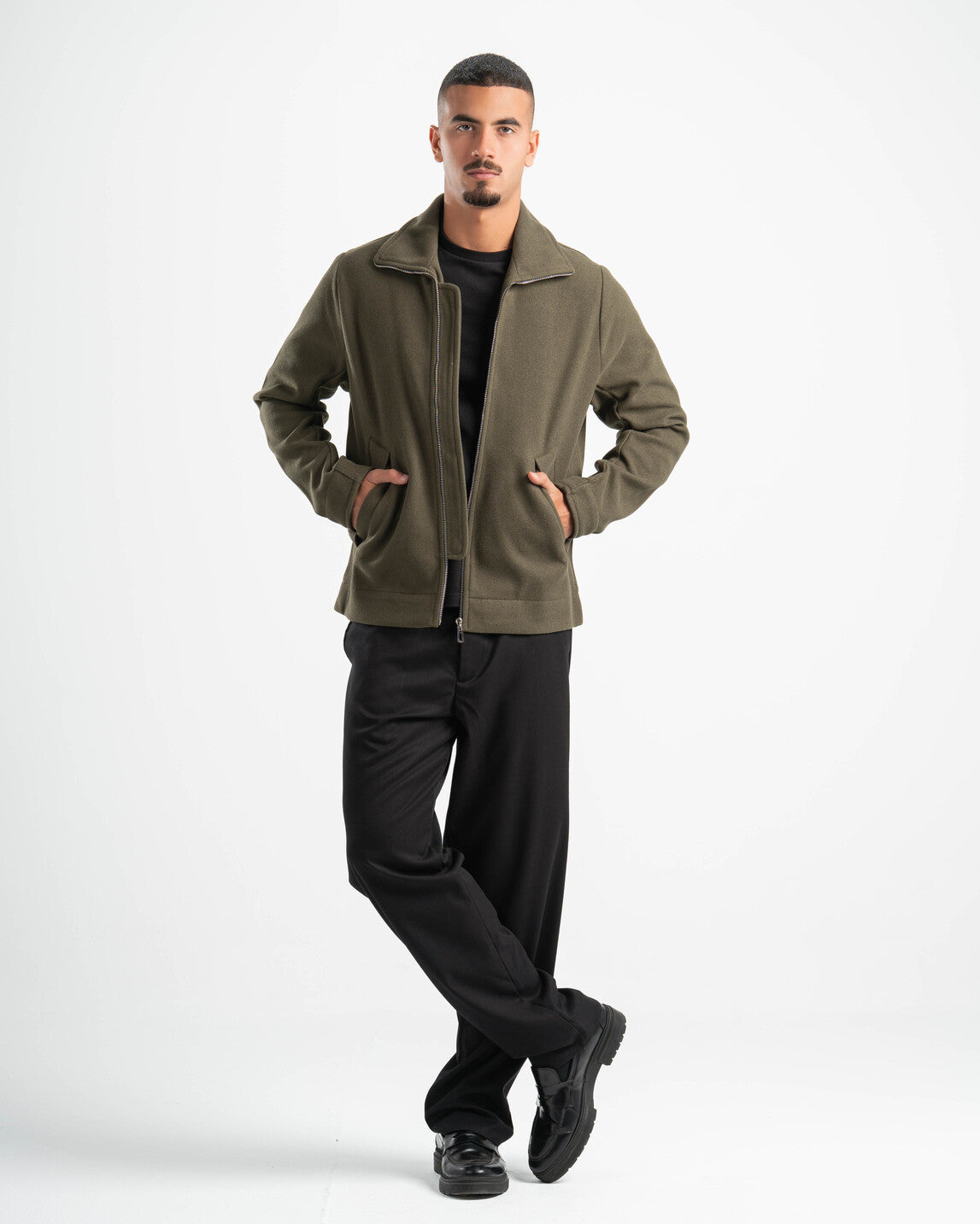 OLIVE WOOL BLEND JACKET