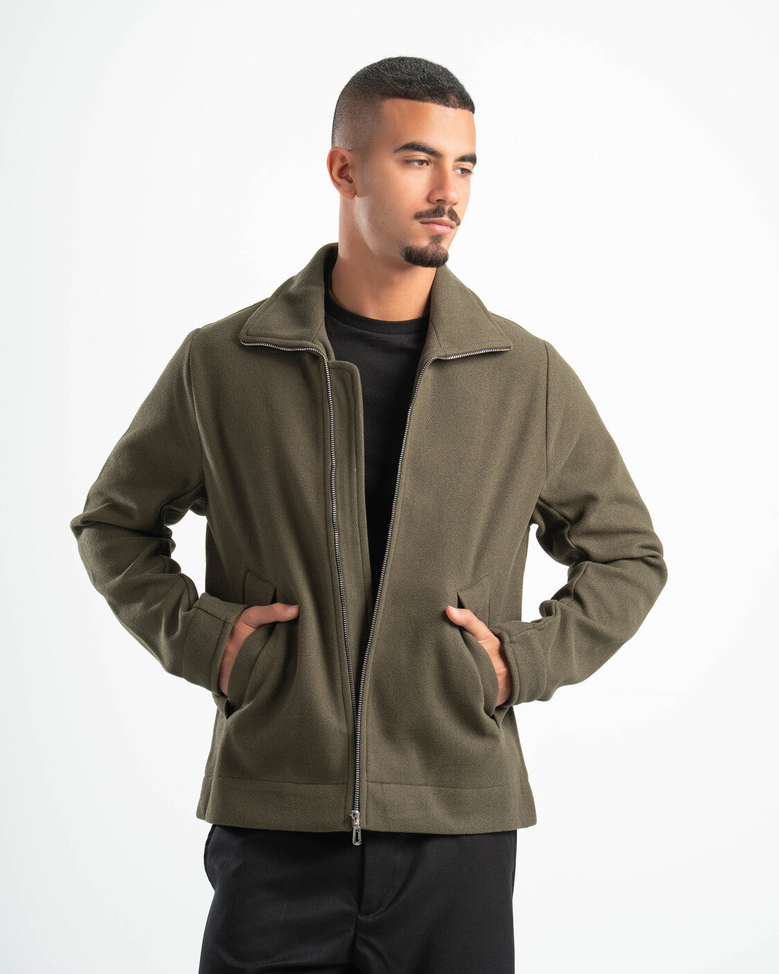 OLIVE WOOL BLEND JACKET