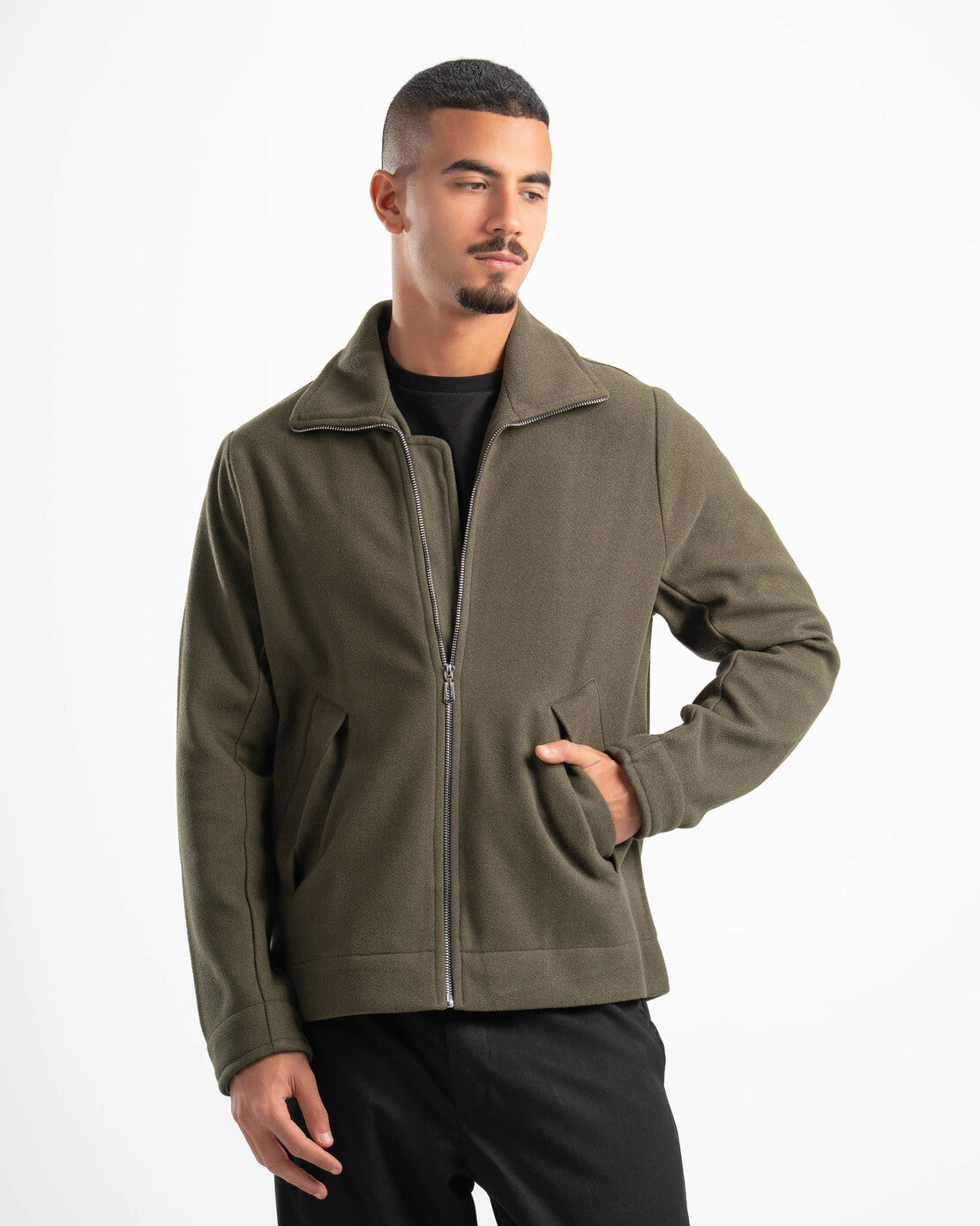 OLIVE WOOL BLEND JACKET