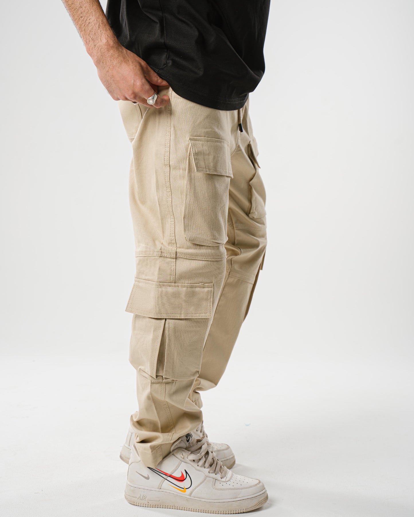Multi-Pockets Beige Cargo Pants