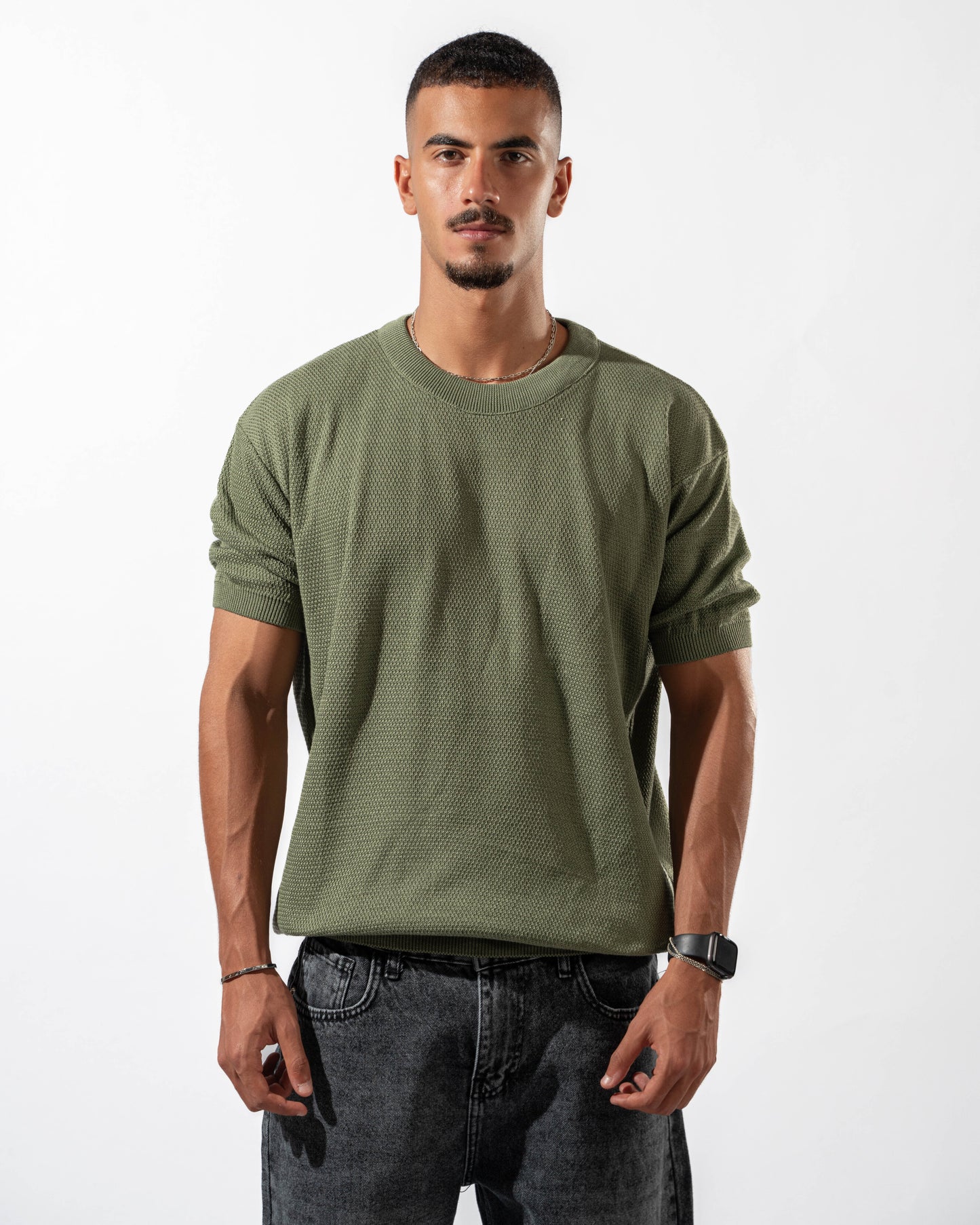 Dotted Knit Tee in Olive